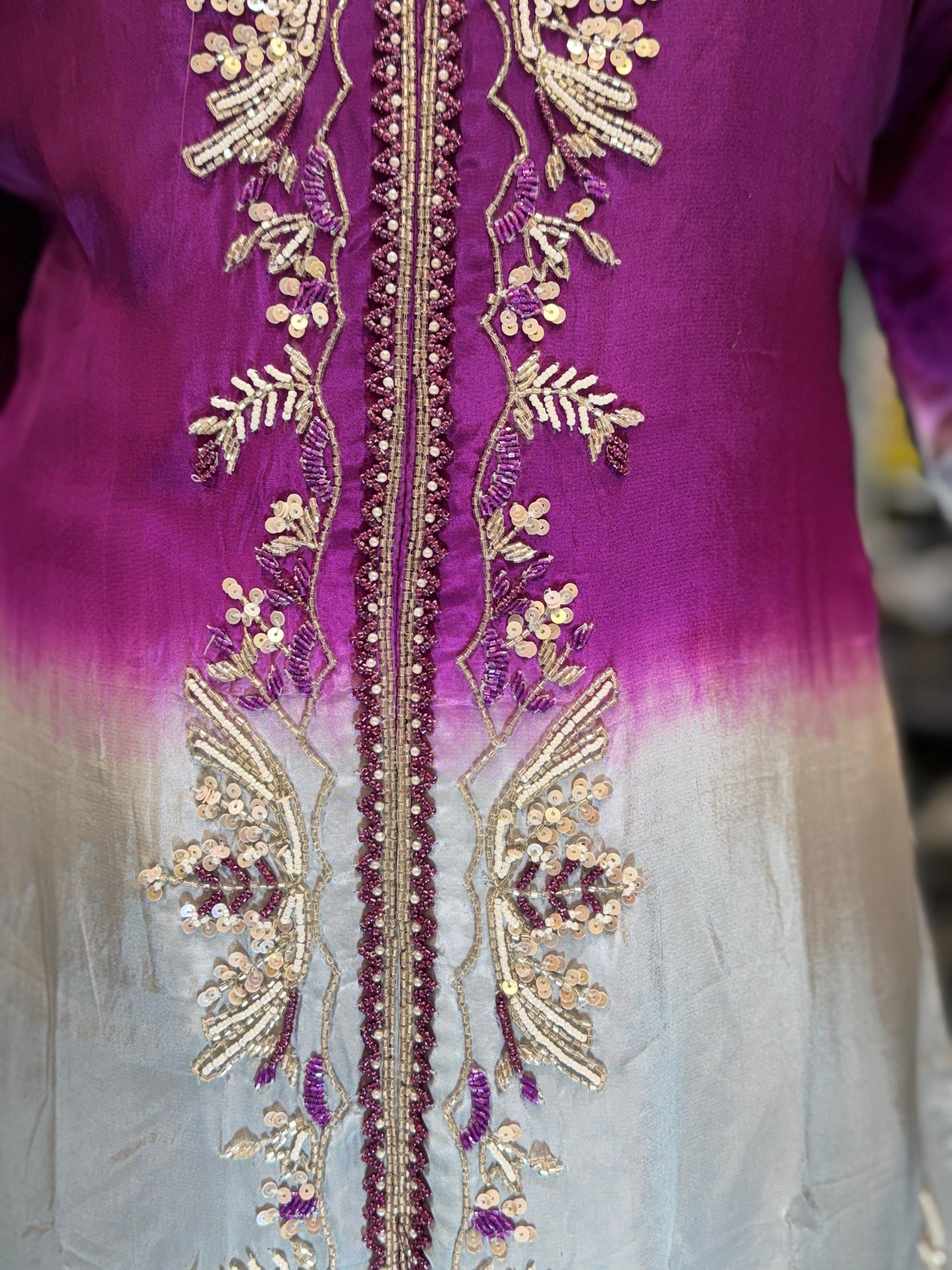 Crep Purple Farsi Salwar 3pc Set