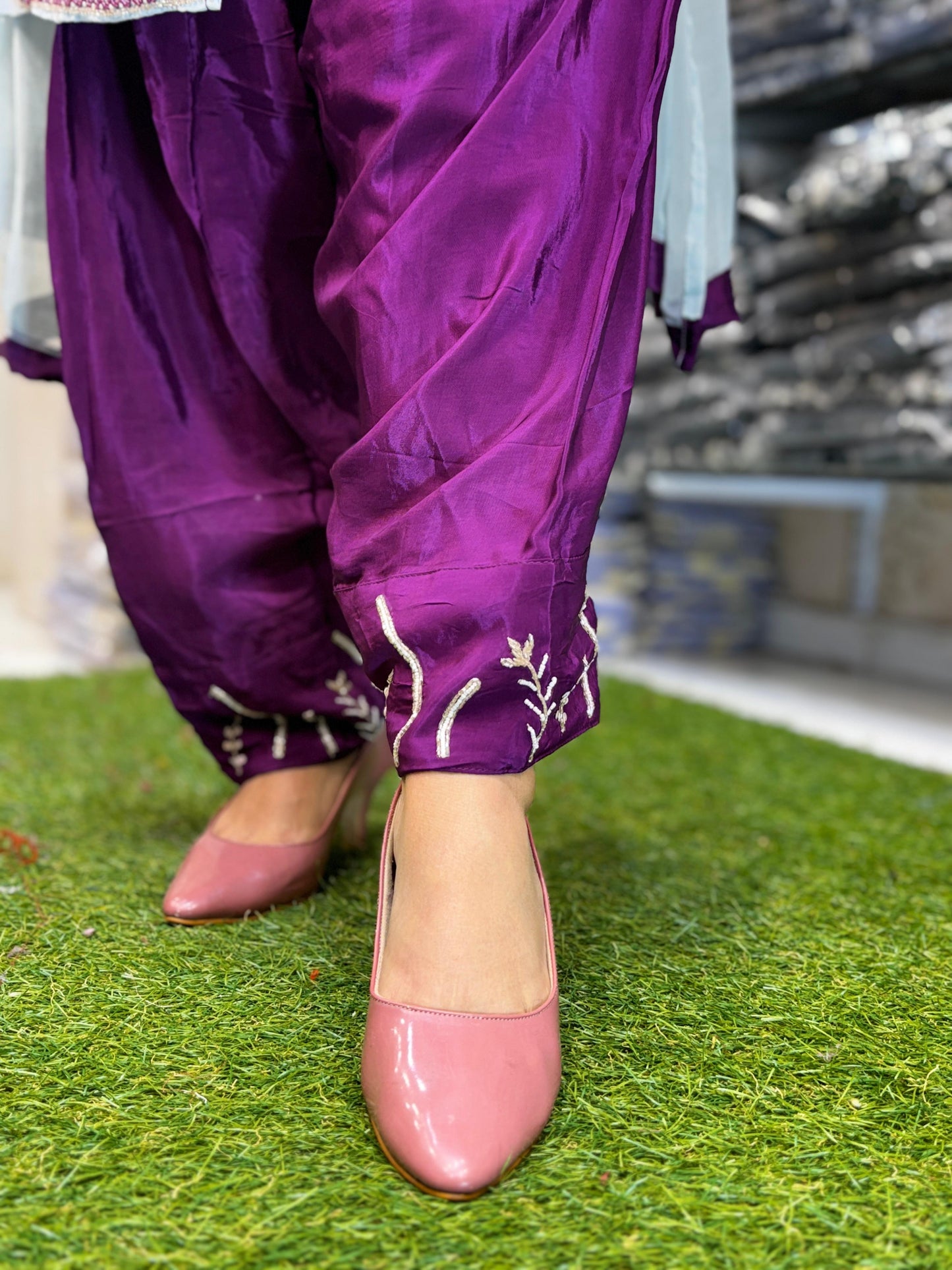Crep Purple Farsi Salwar 3pc Set