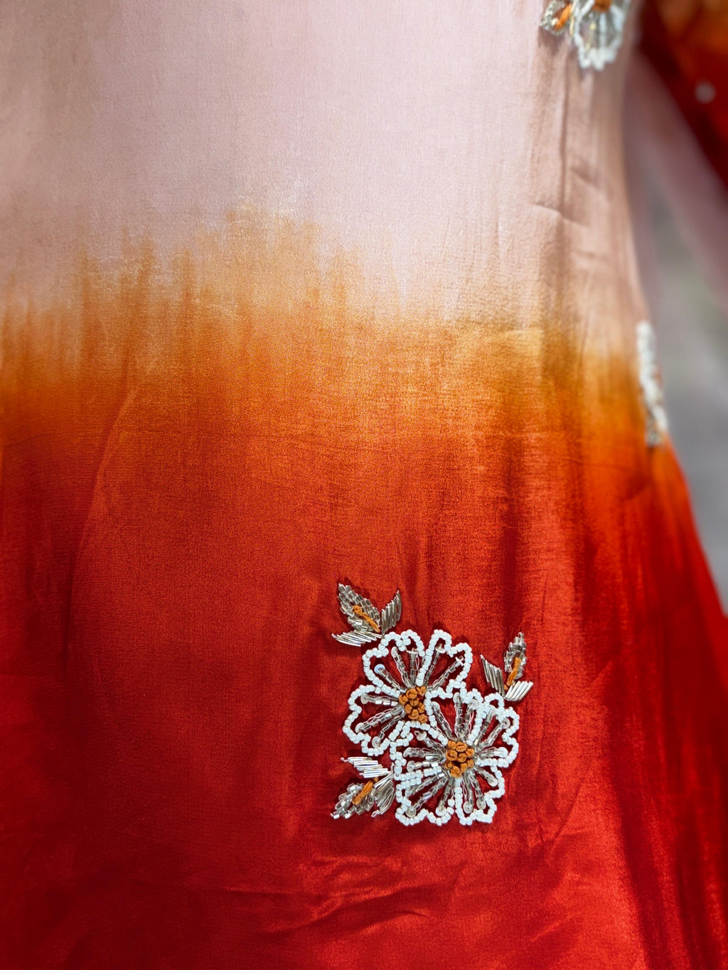 Crep Peach And Orange Farsi Salwar 3pc Set