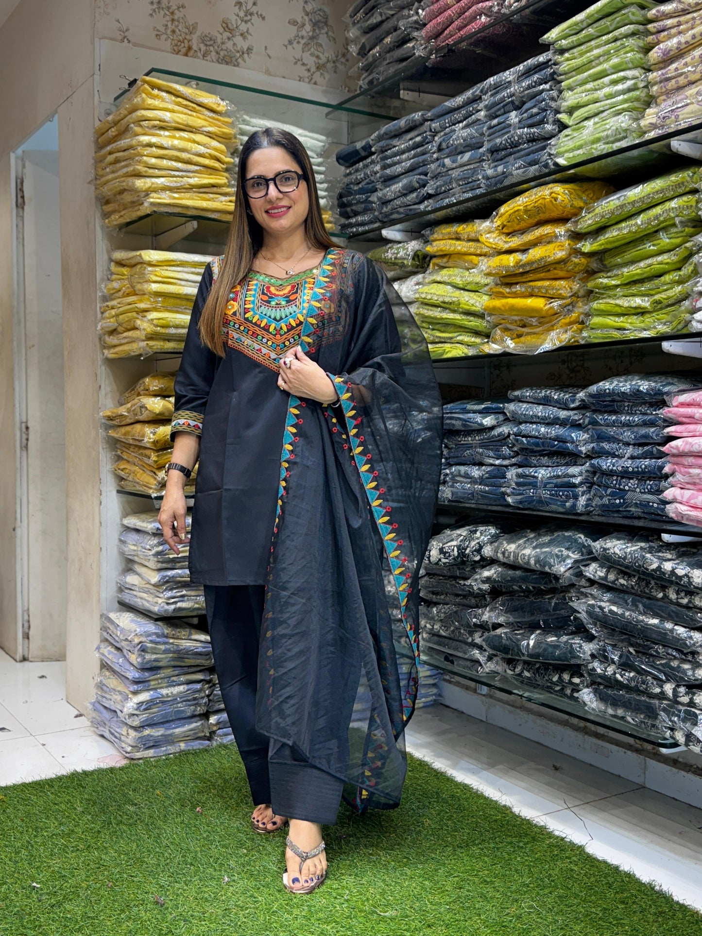 Cotton Silk Black Farsi Salwar 3pc Set