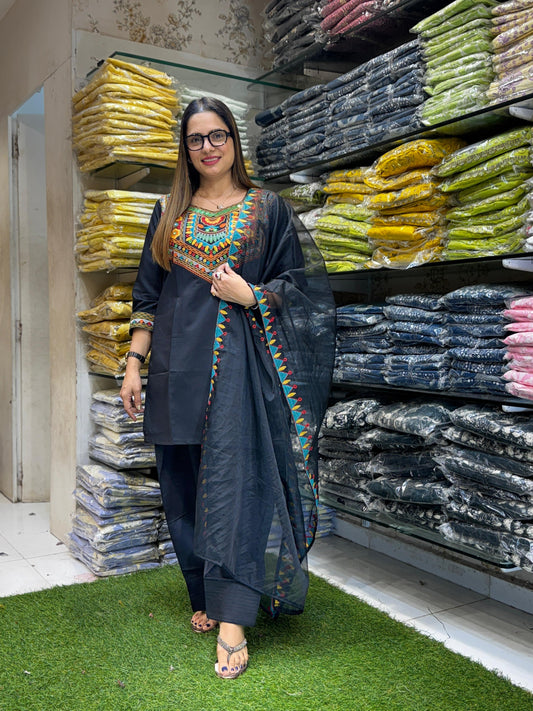Cotton Silk Black Farsi Salwar 3pc Set