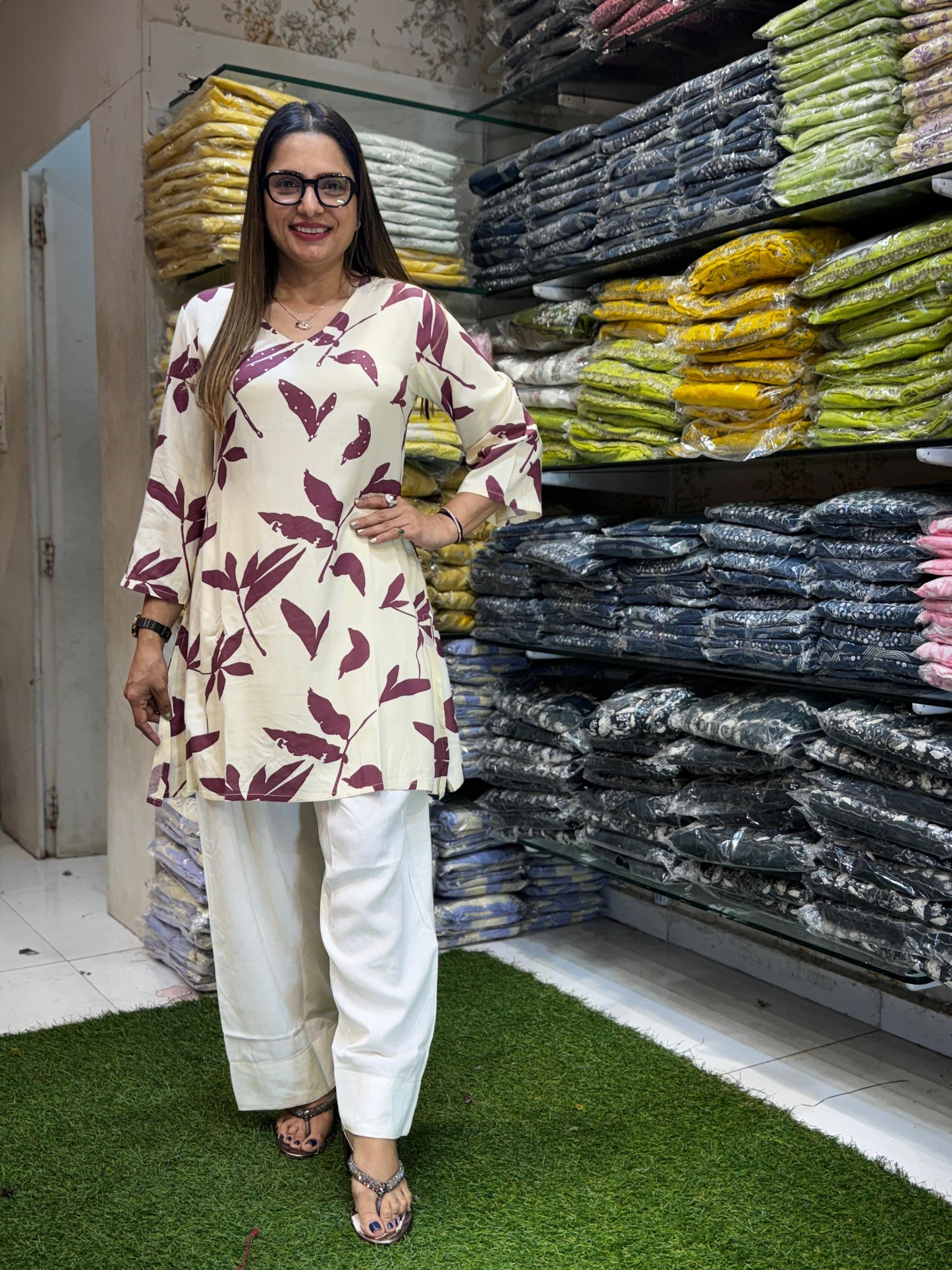 Pure German Rayon Cream Farsi Salwar 2pc Set