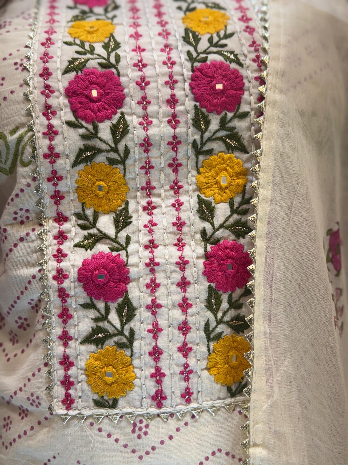 Pure Mull Cotton Cream And Pink 3pc Set