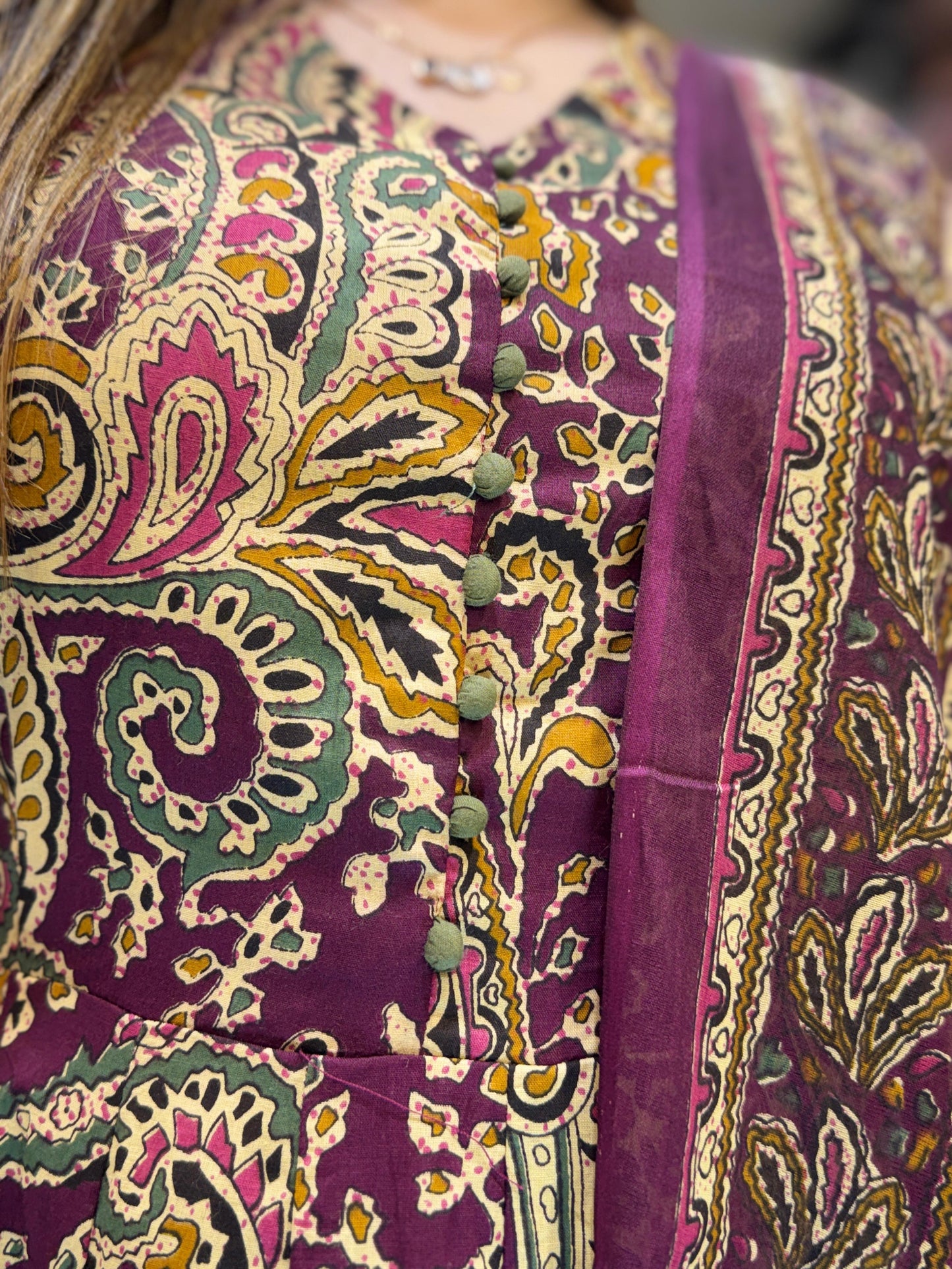 Jaipuri Cotton Anarkali Wine 3pc Set