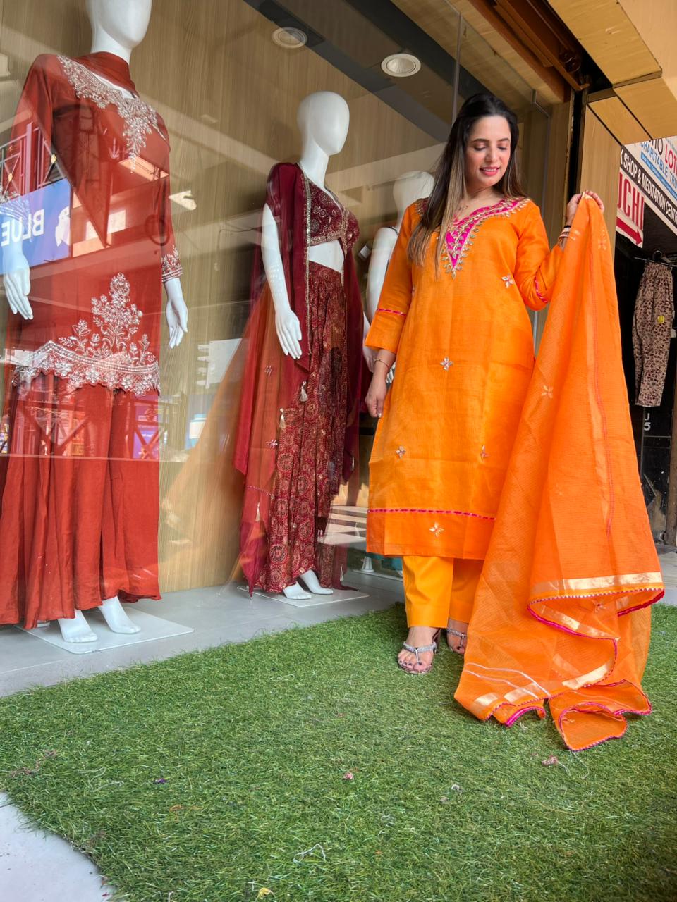 Kota Doria Kesariya 3pc Set