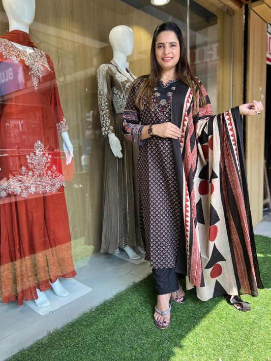 Jaipuri Cotton Black 3pc Set