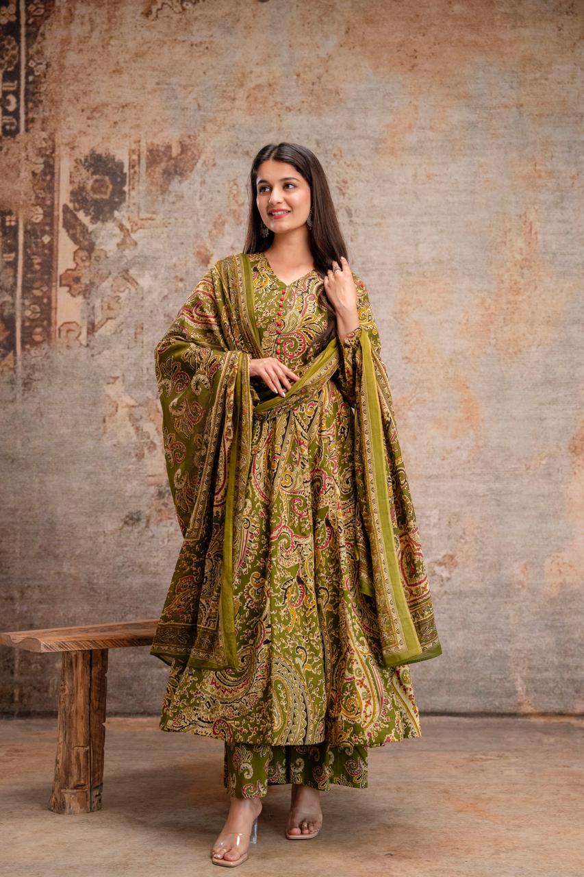 Cotton Mahendi Green 3pc Set