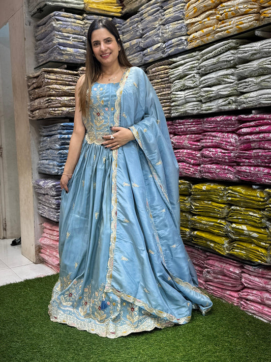 Simmer Tissue Sky Blue Lahenga