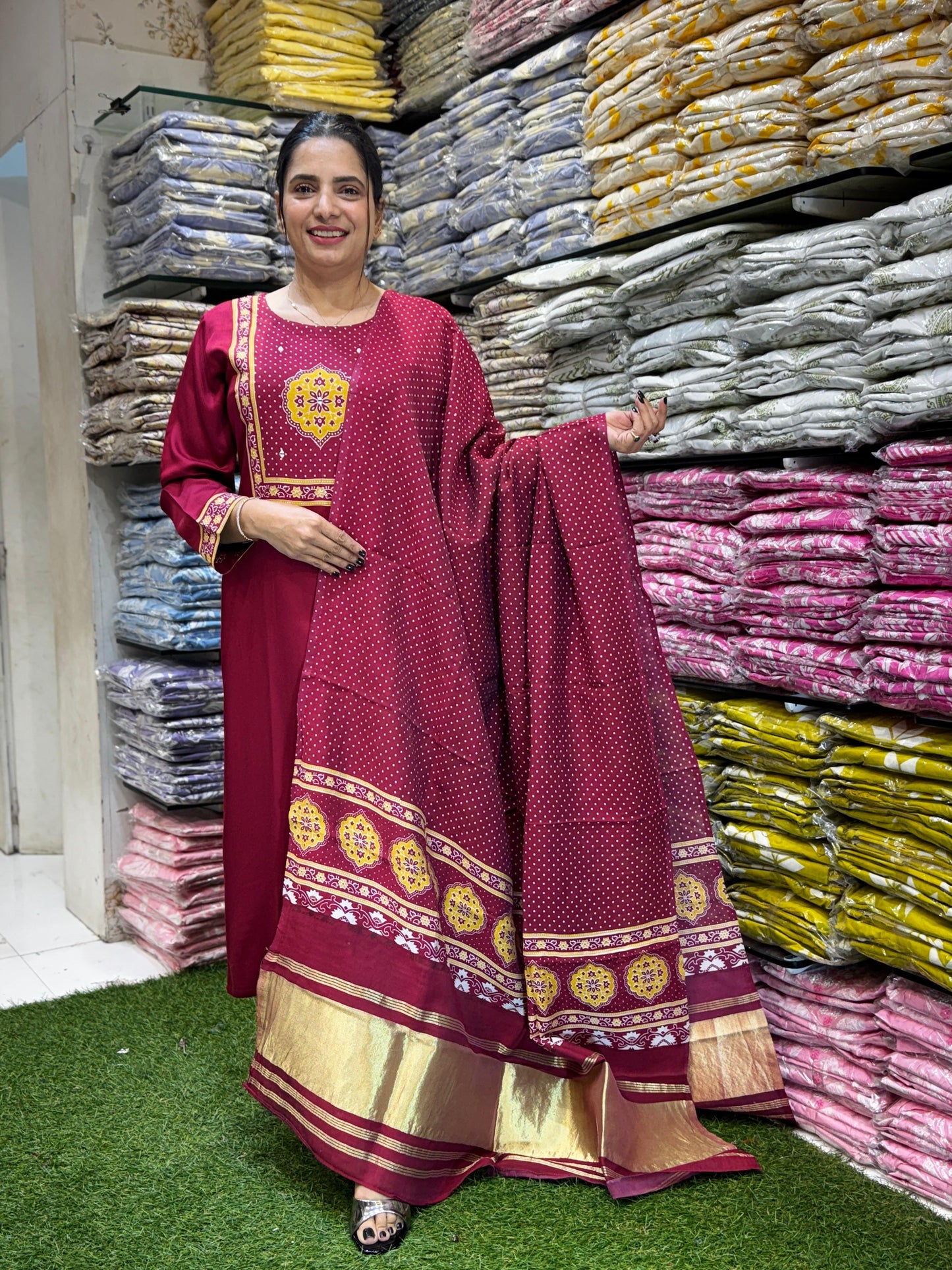 Gaji Silk Maroon 3pc Set
