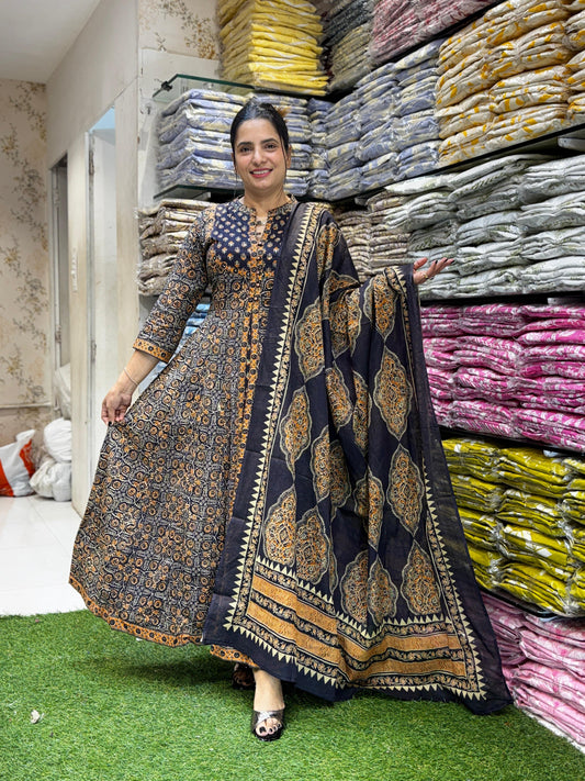 Jaipuri Cotton Charcoal Black One Piece