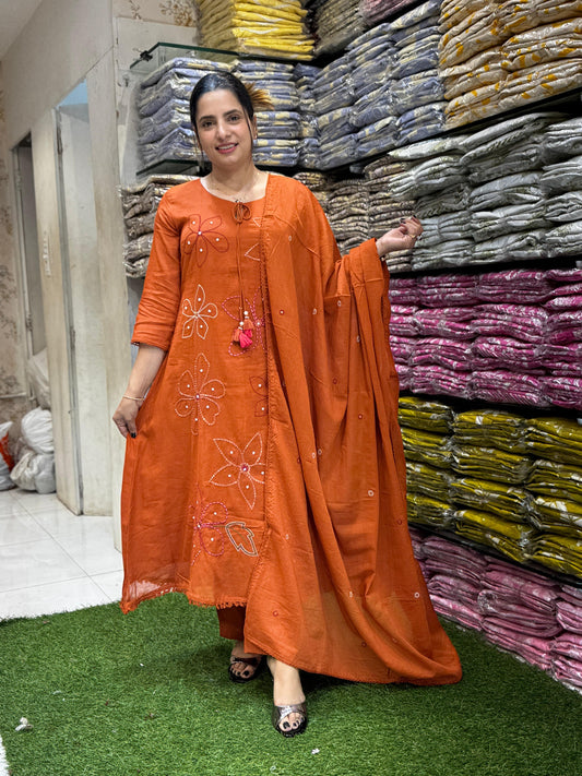 Mull Cotton Rust Orange 3pc Set