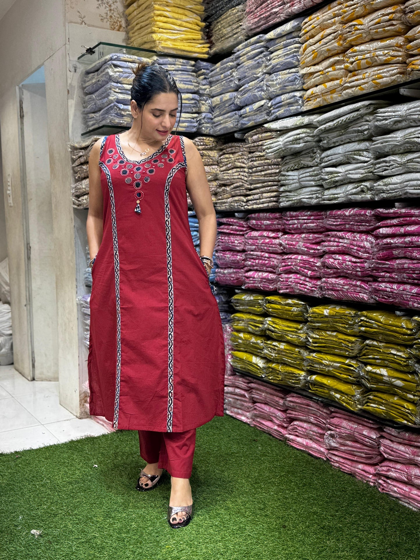 Slub Cotton Maroon 3pc Set