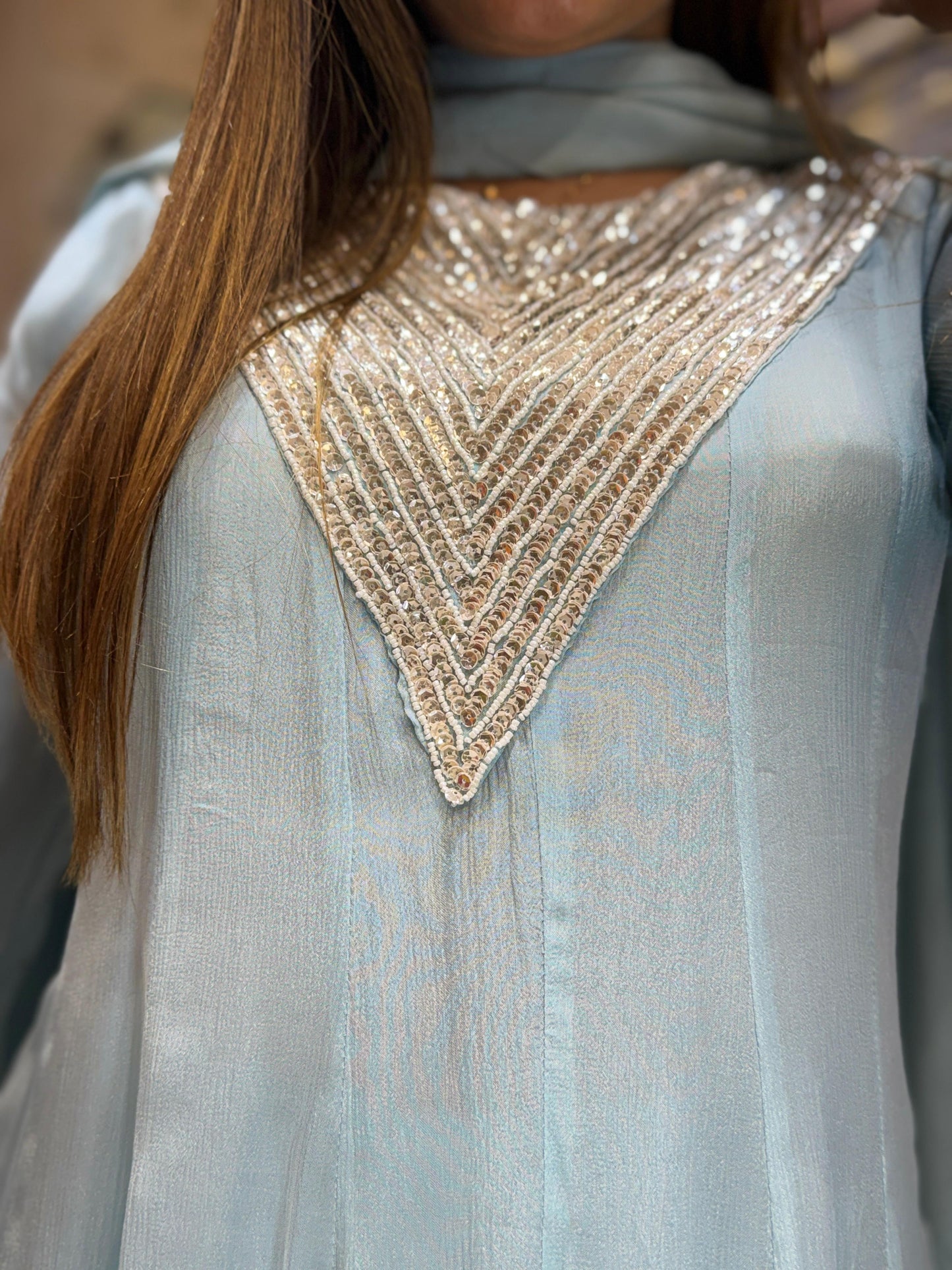 Chinon Sky Blue Anarkali 3pc Set