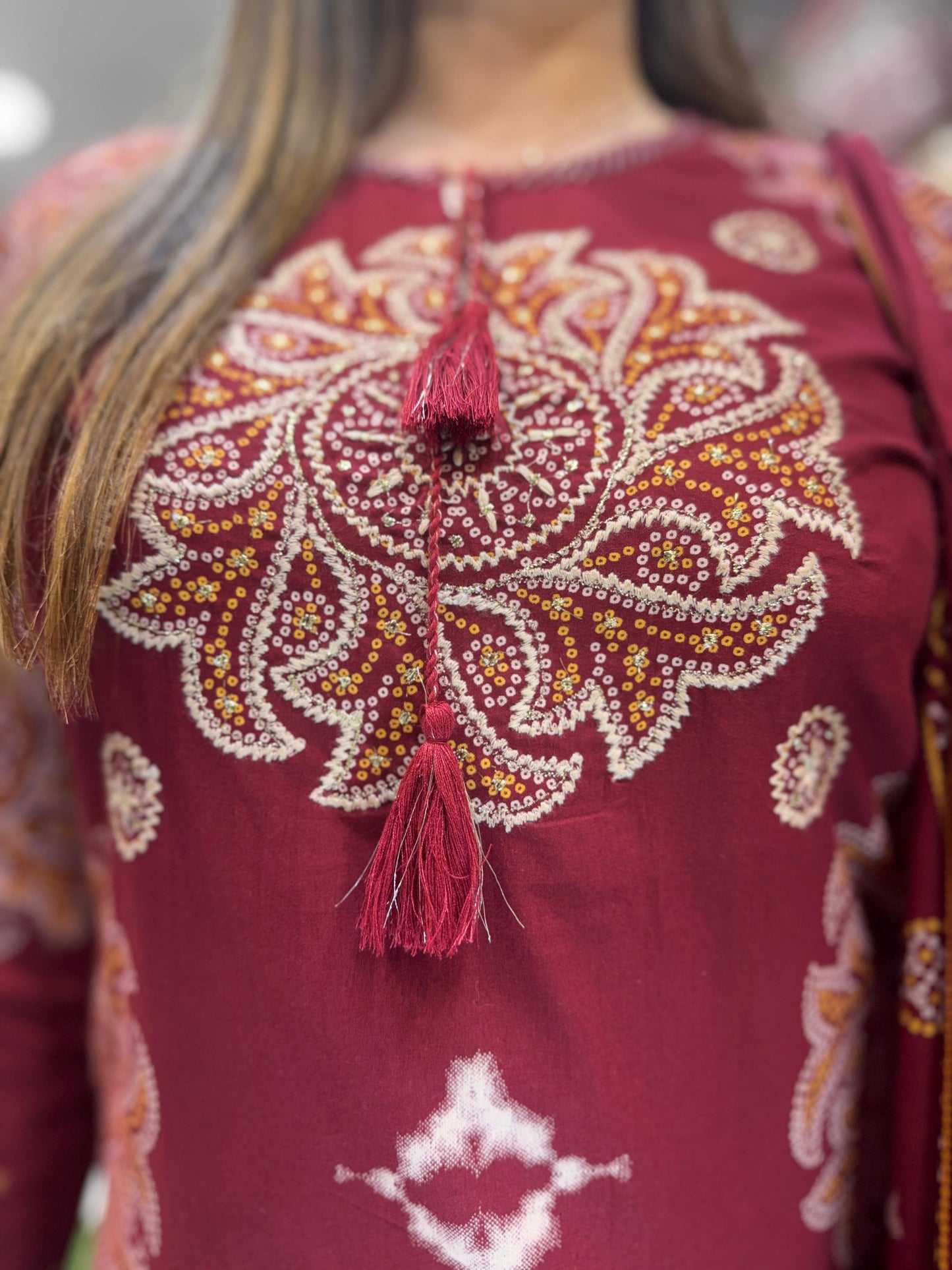 Pure Cotton Dark Maroon 3pc Set