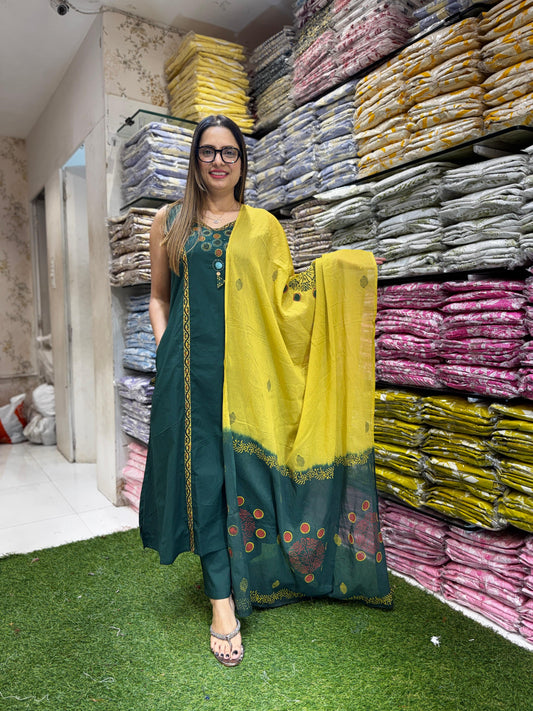 Slub Cotton Dark Green 3pc Set