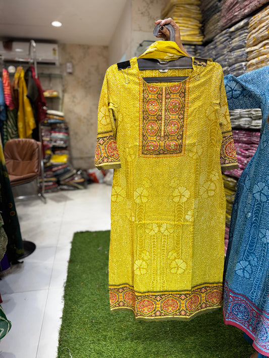 Jaipuri Cotton Mustard Yellow 3pc Set