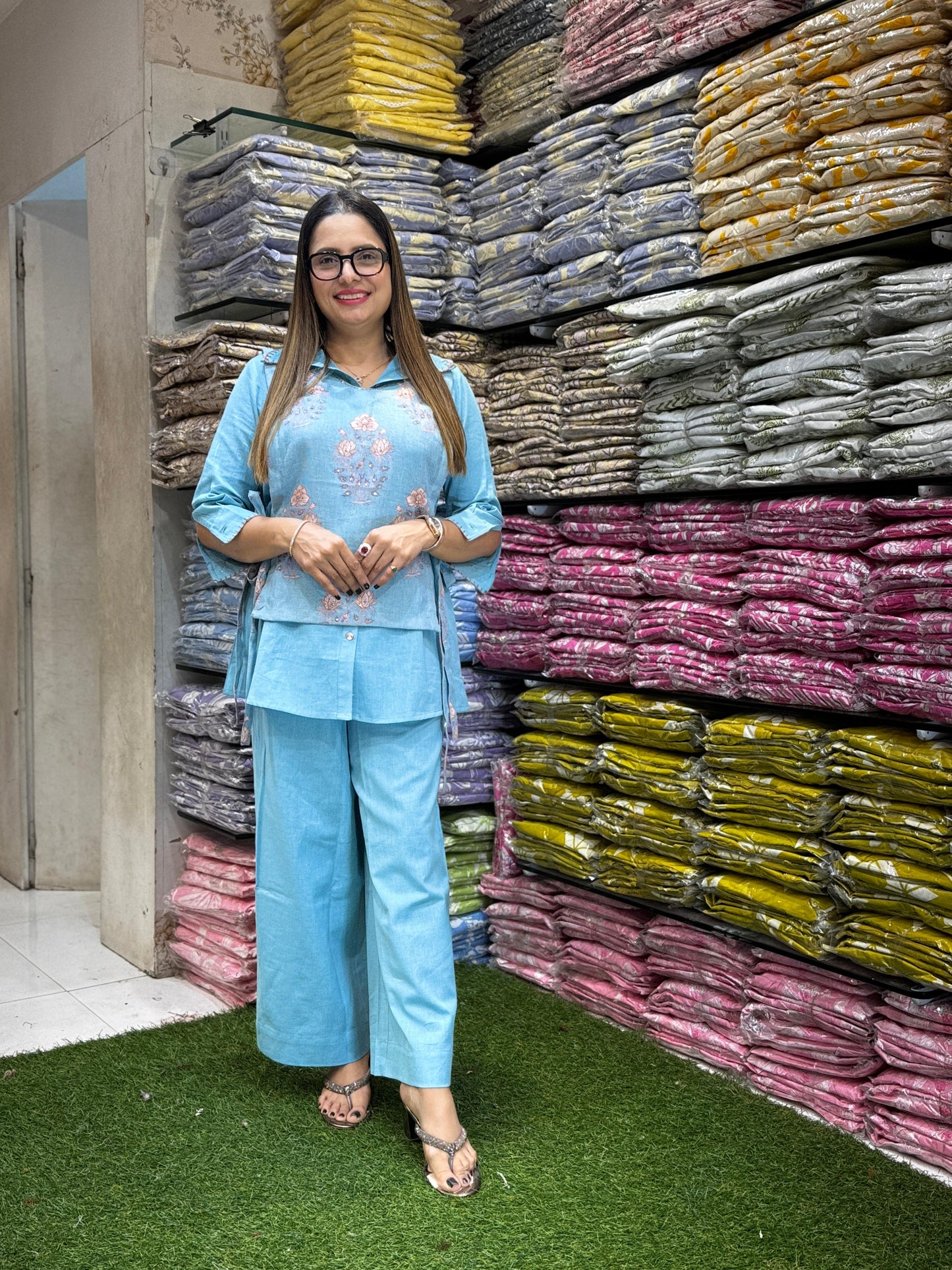 Linen flex Cotton Sky Blue 3pc Set