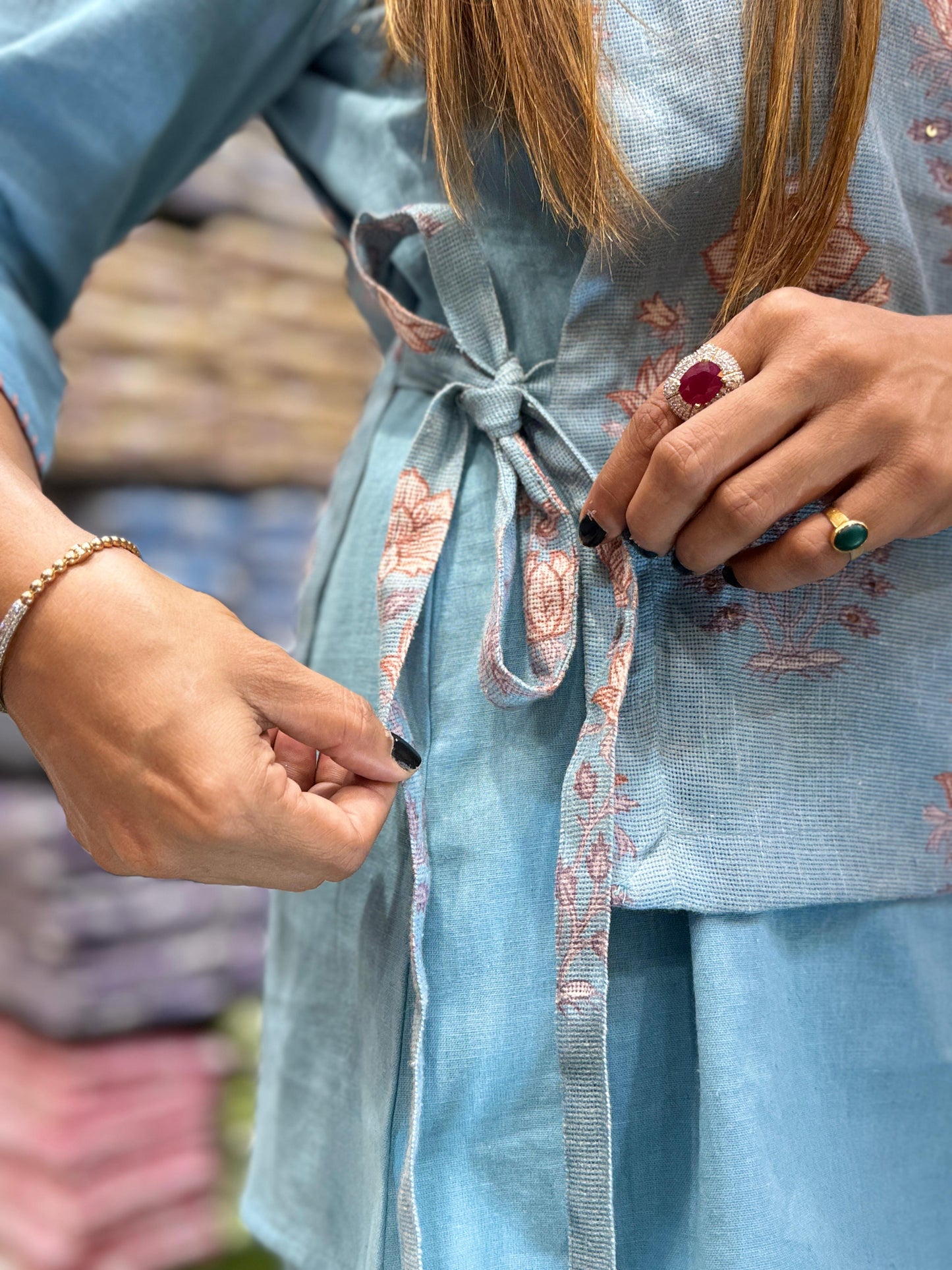 Linen flex Cotton Sky Blue 3pc Set