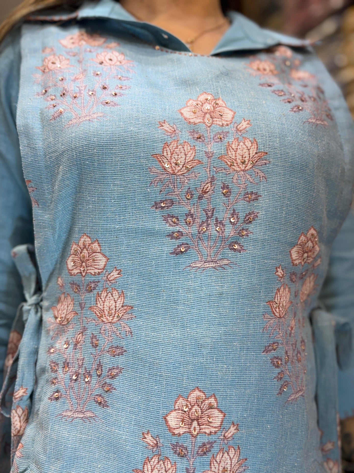 Linen flex Cotton Sky Blue 3pc Set