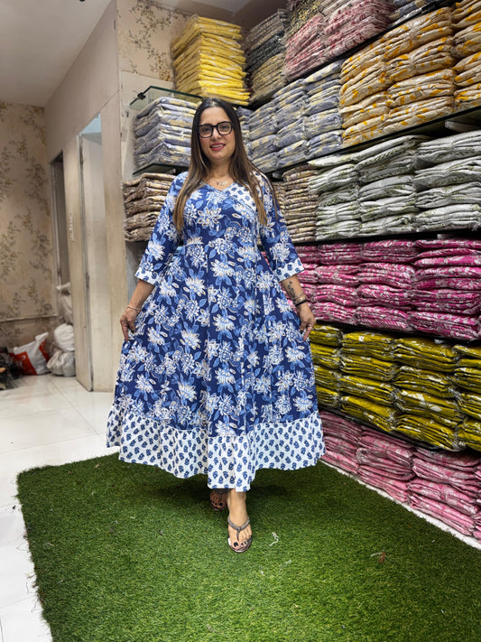 Jaipuri Cotton Blue Midi
