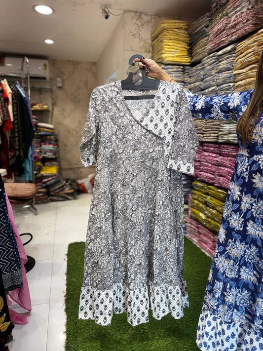 Jaipuri Cotton Gray Midi