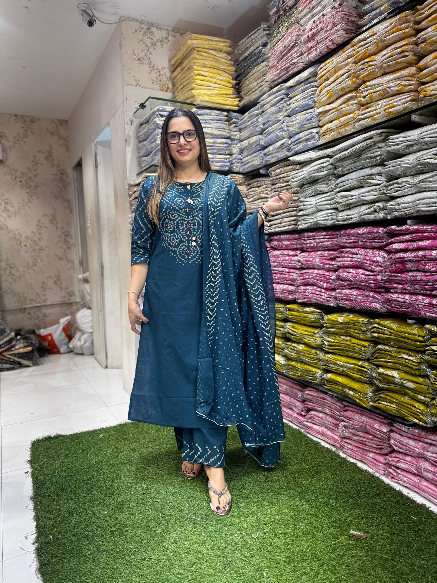 Jaipuri Cotton Teal Blue 3pc Set