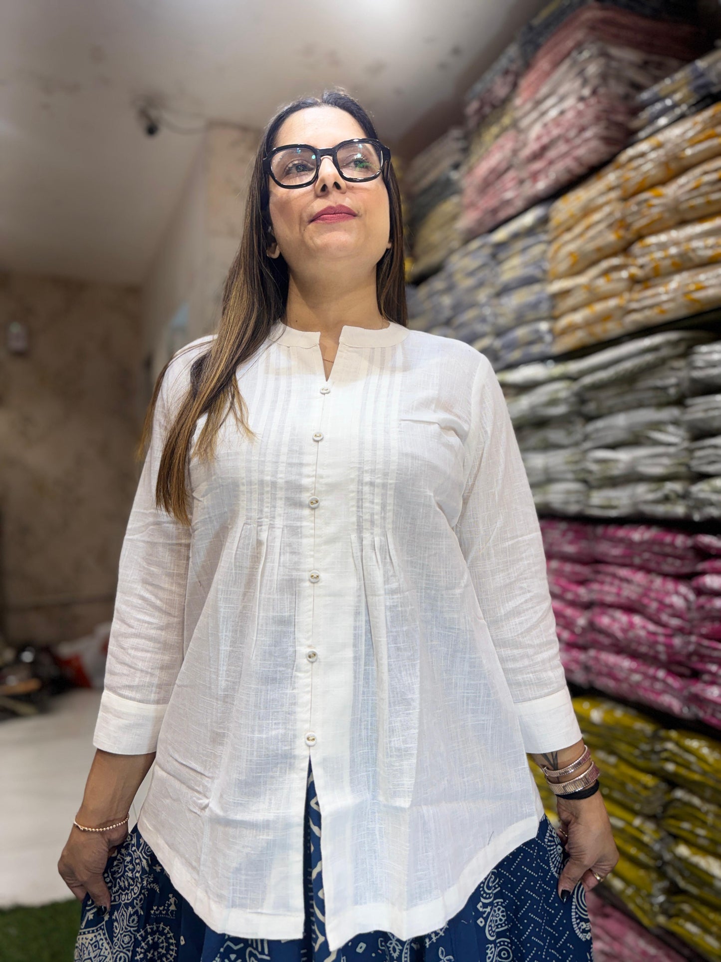 Jaipuri Cotton White Short Top