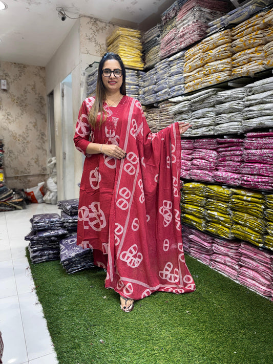 Pure Cotton Maroon 3pc Set