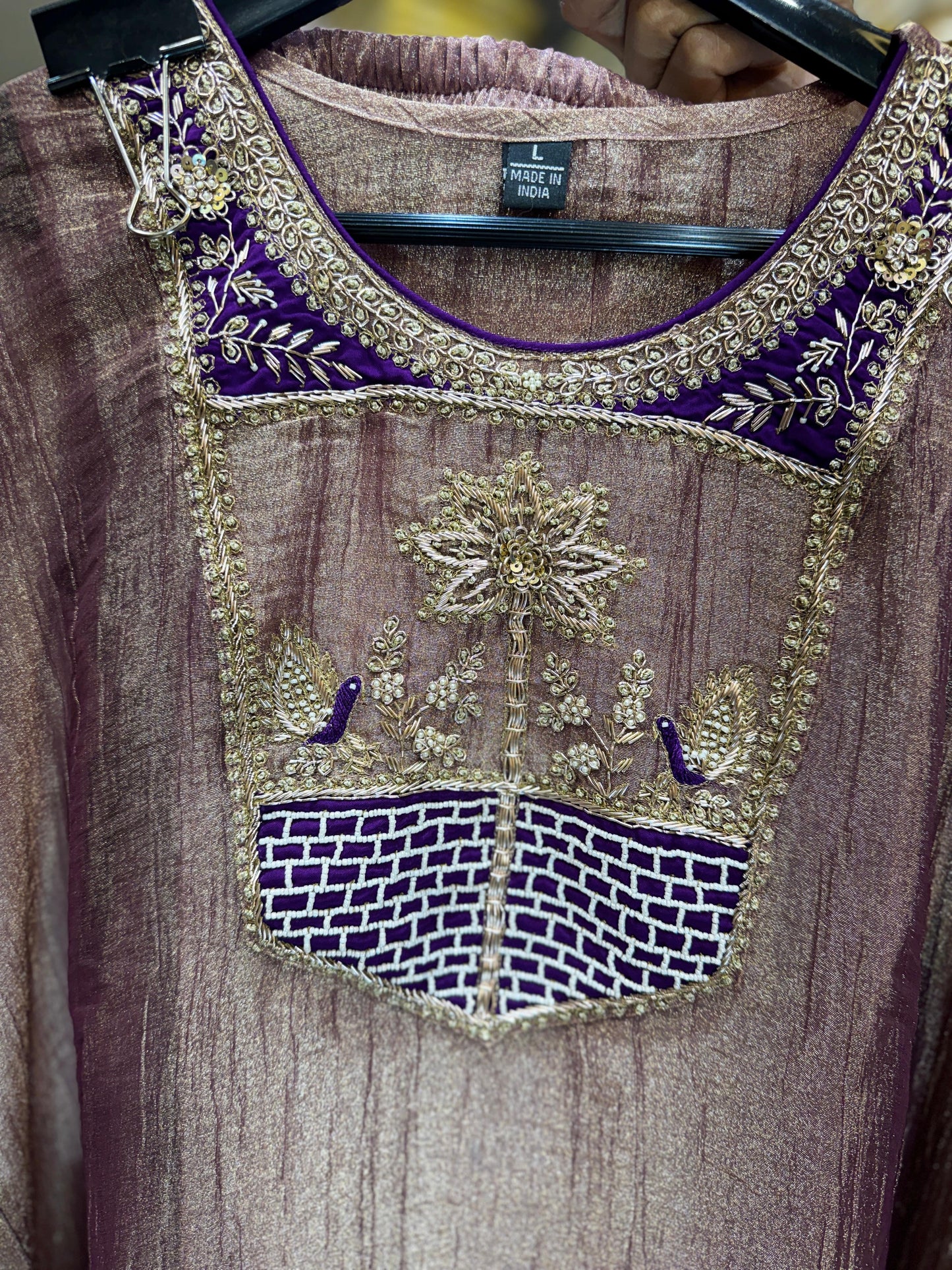 Crush Tissue Purple Kaftan 3pc Set