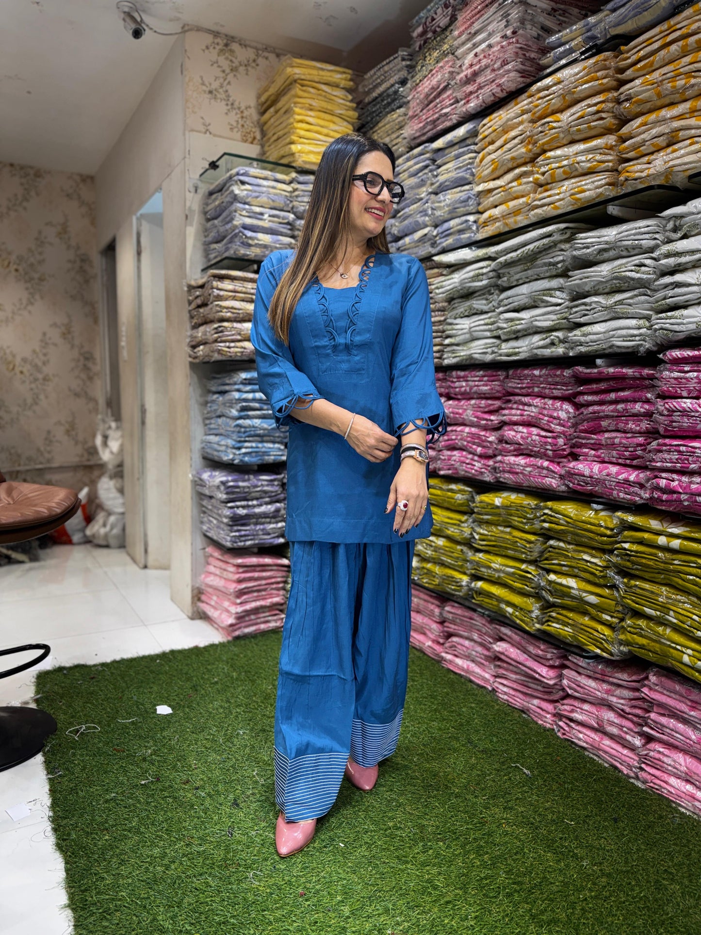 Pure Muslin Blue Farsi Salwar 2pc Set