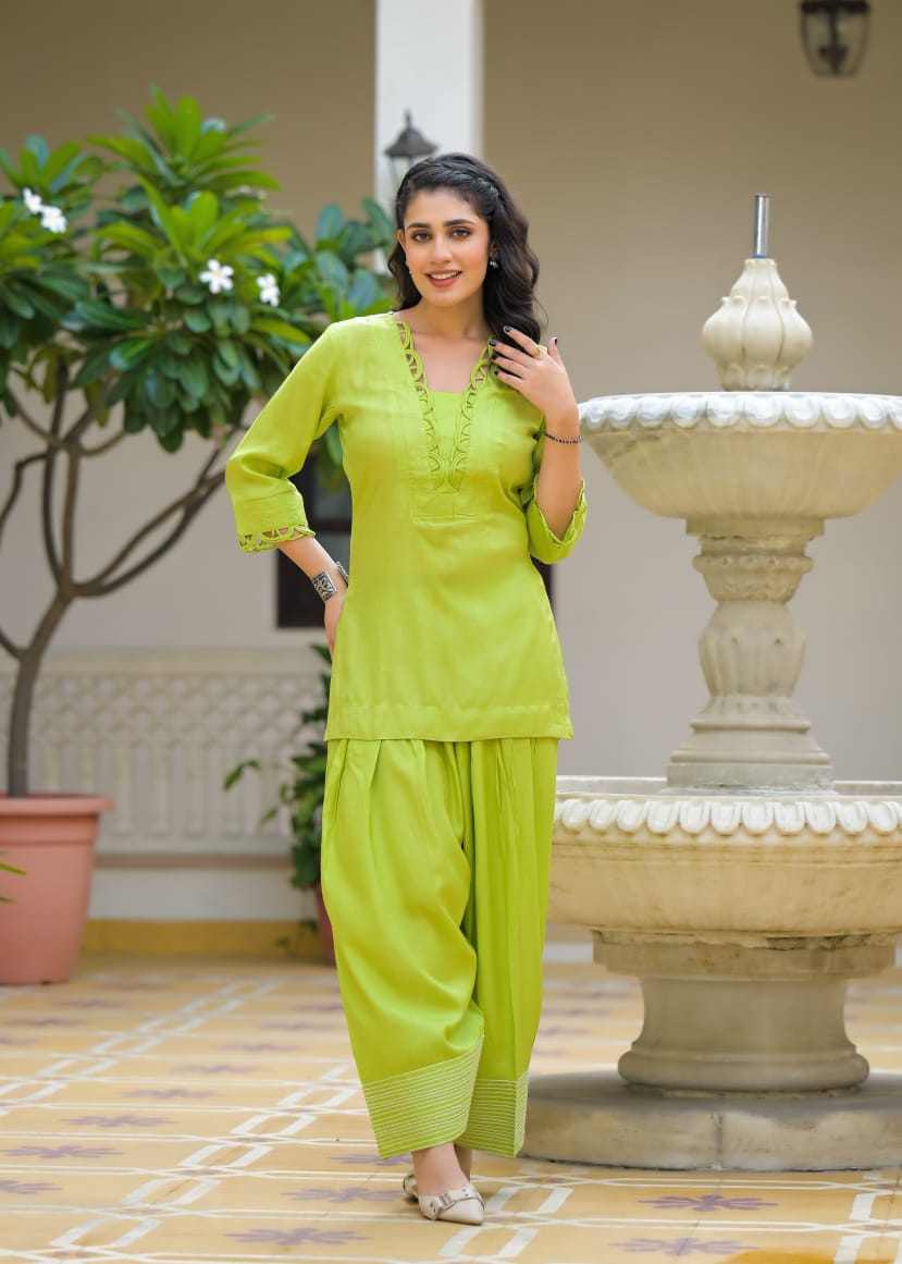 Pure Muslin Farsi Salwar Green 2pc Set