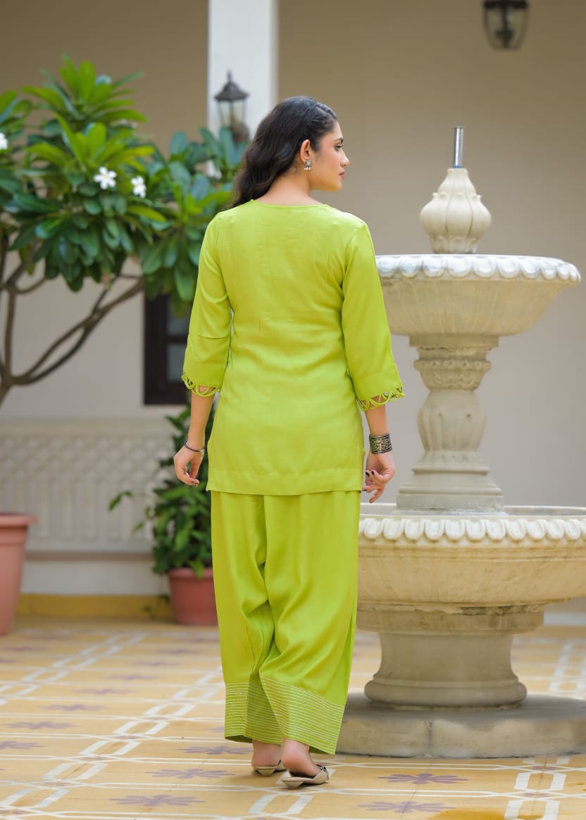 Pure Muslin Farsi Salwar Green 2pc Set