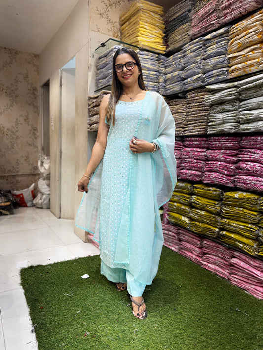 Georgette Sky Blue 3pc Set