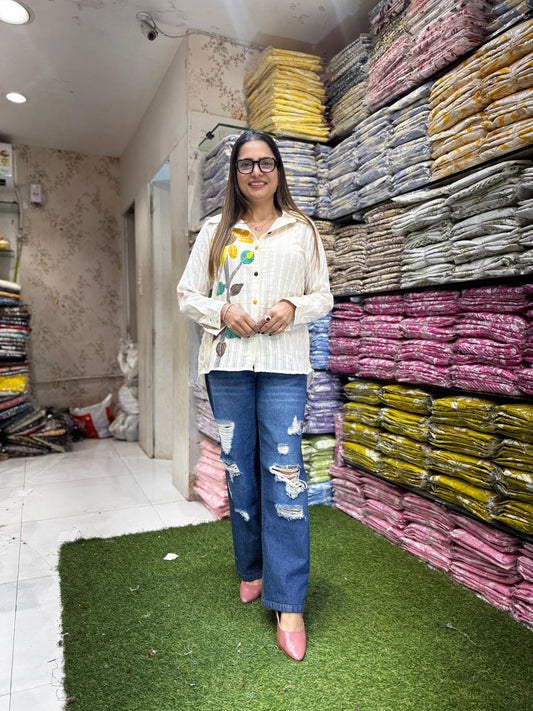 Doby Cotton Cream Off White Shirt