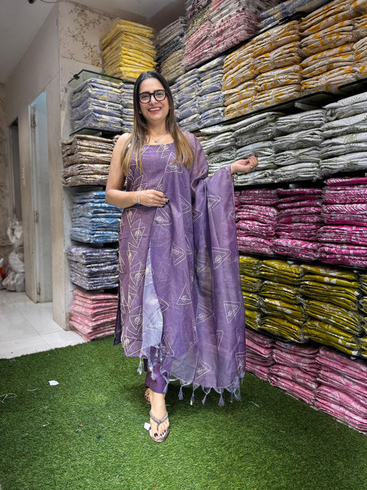 Pure Handloom Cotton Purple 3pc Set