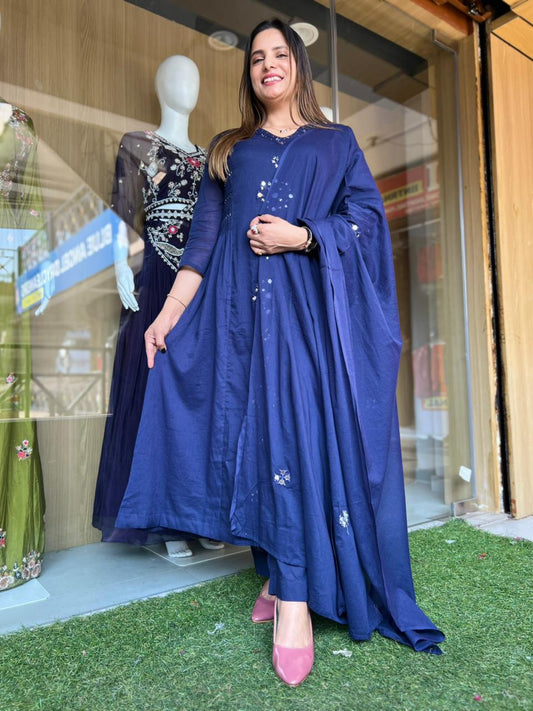 Mull Cotton Navy Blue 3pc Set