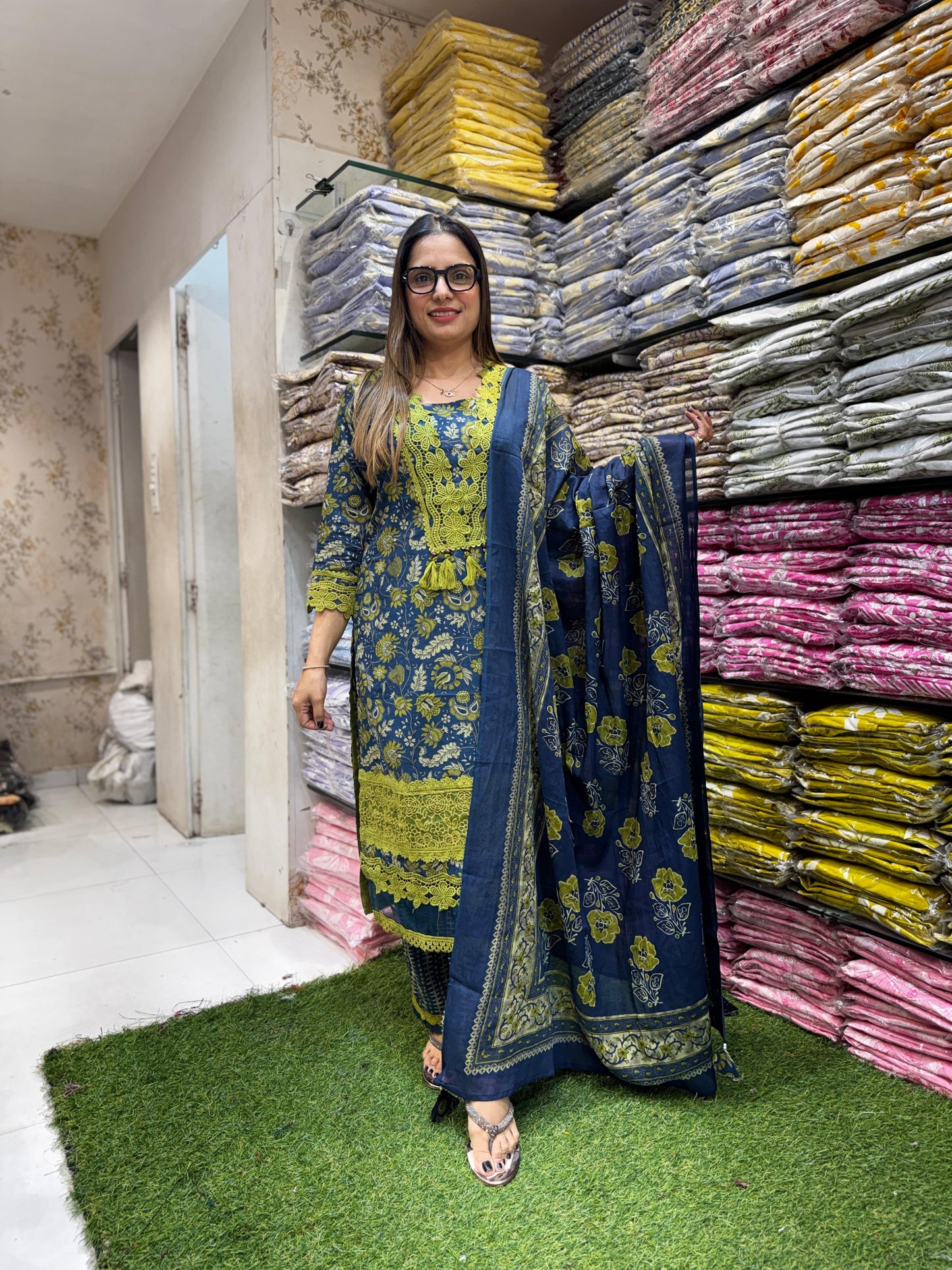 Jaipuri Cotton Pakistani Blue 3pc Set