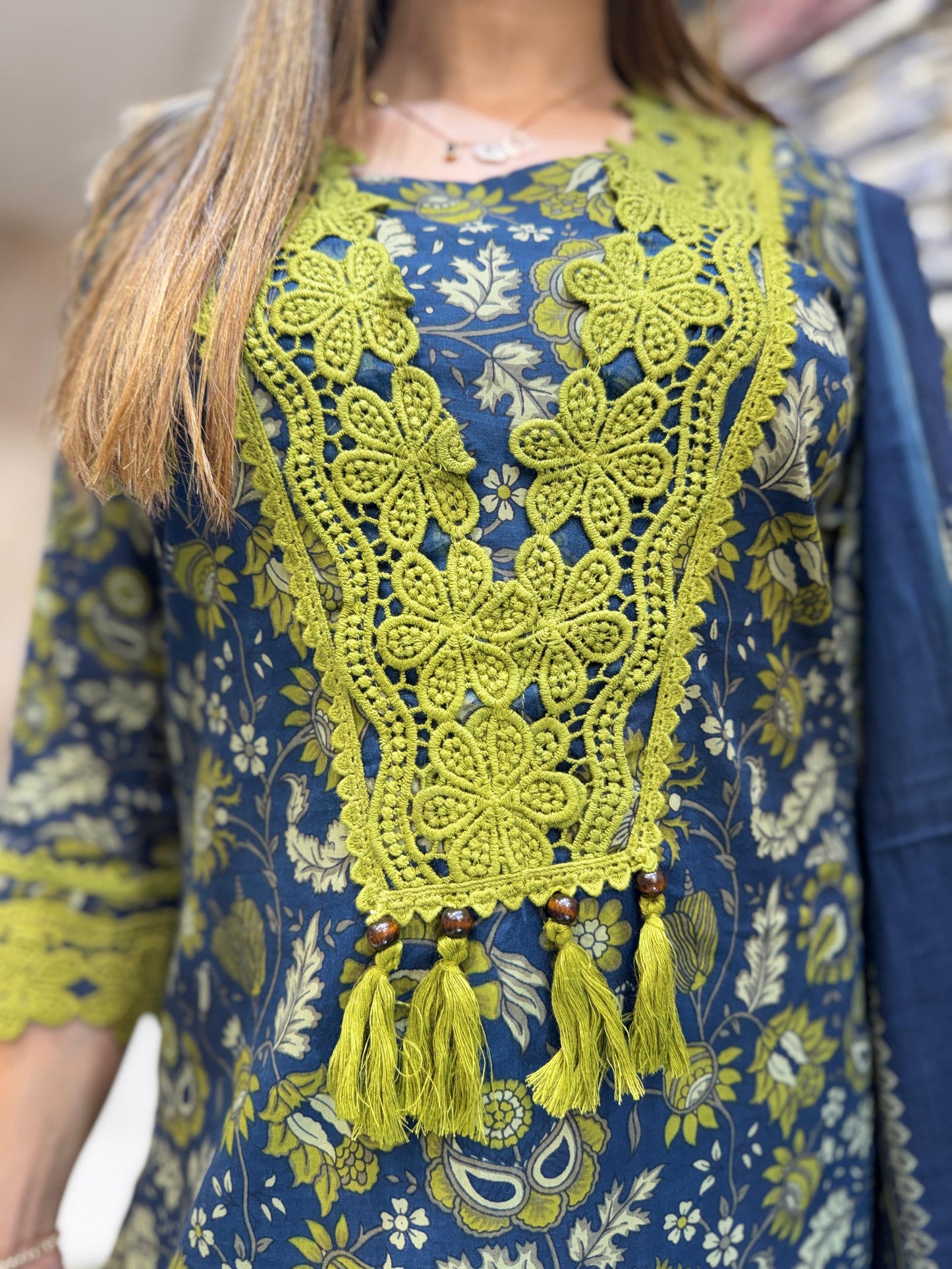 Jaipuri Cotton Pakistani Blue 3pc Set