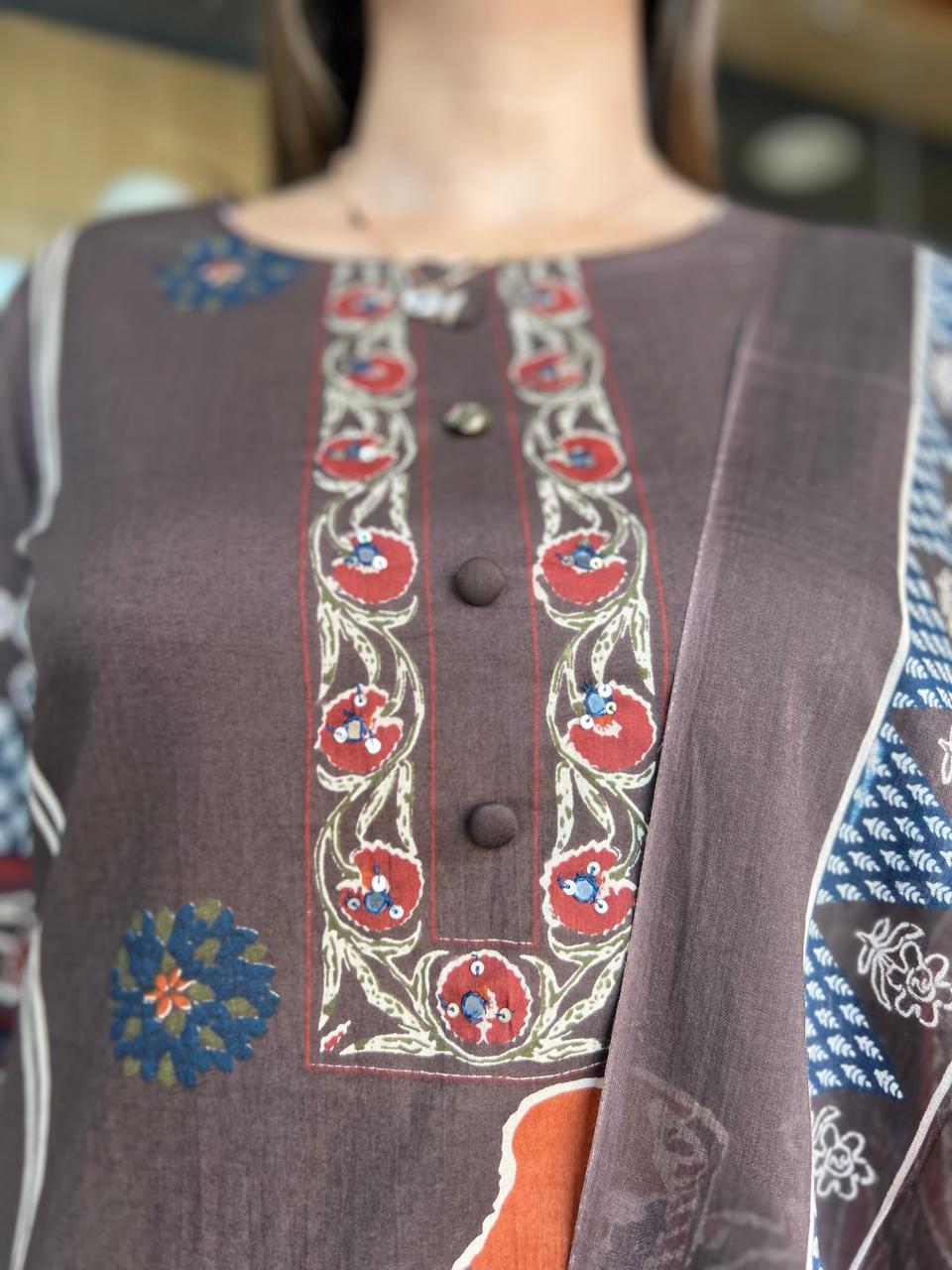 Jaipuri Cotton Brown 3pc Set