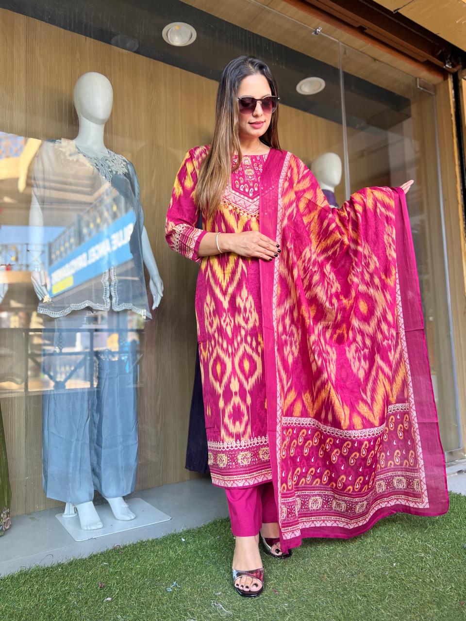 Jaipuri Cotton Rani Pink 3pc Set