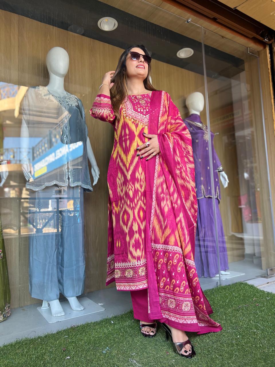 Jaipuri Cotton Rani Pink 3pc Set