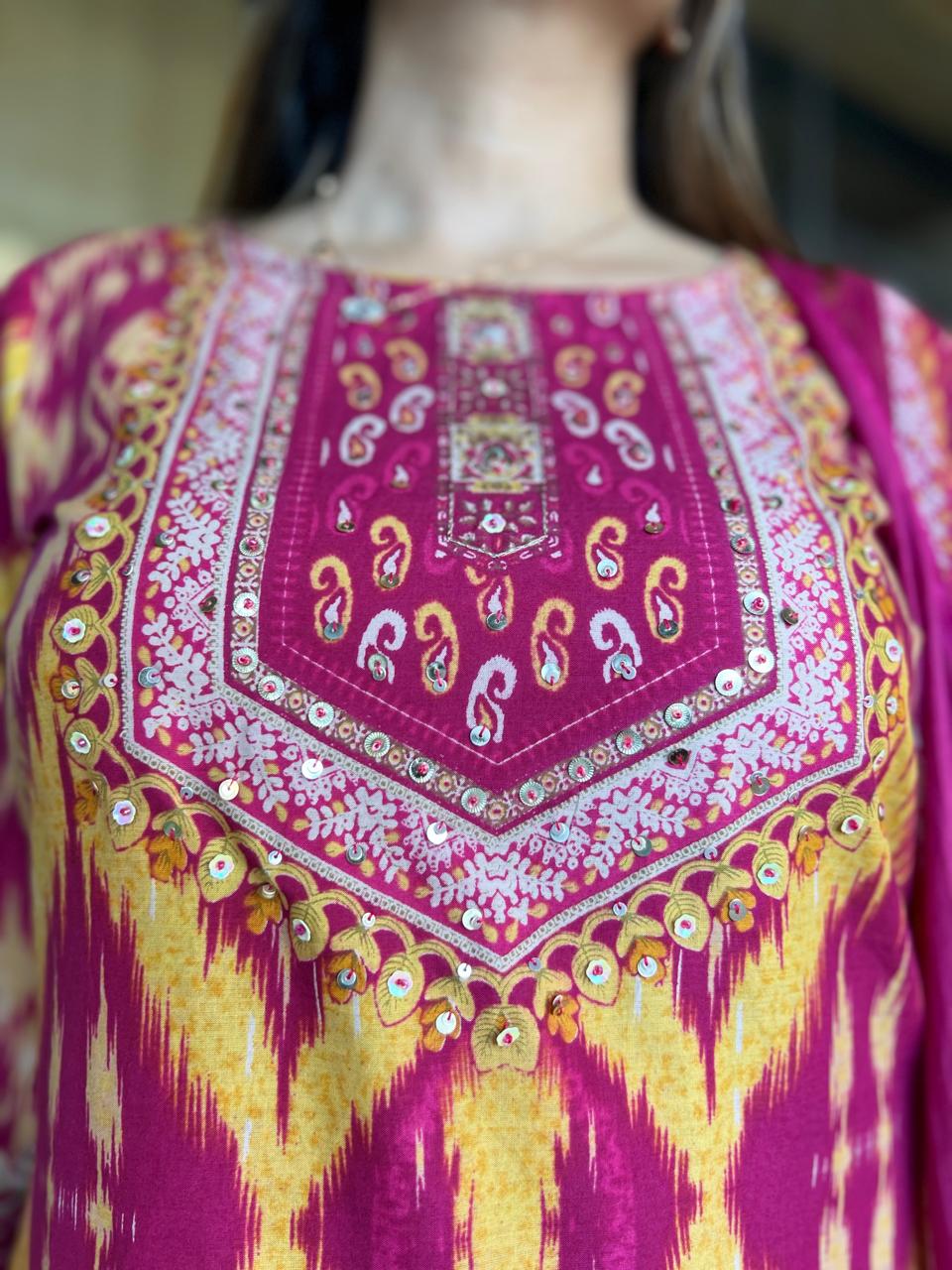 Jaipuri Cotton Rani Pink 3pc Set