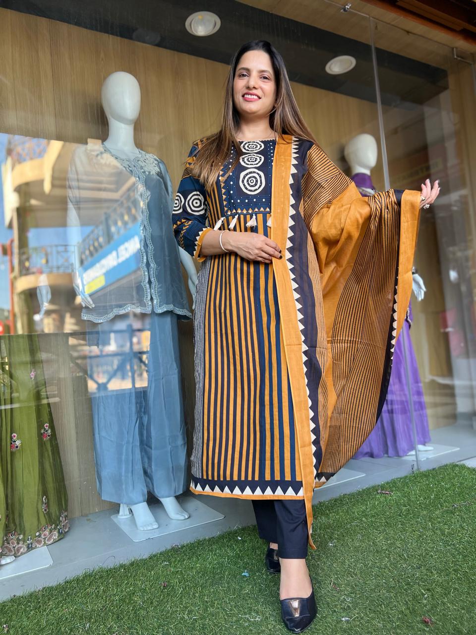 Jaipuri Cotton Golden Yellow 3pc Set