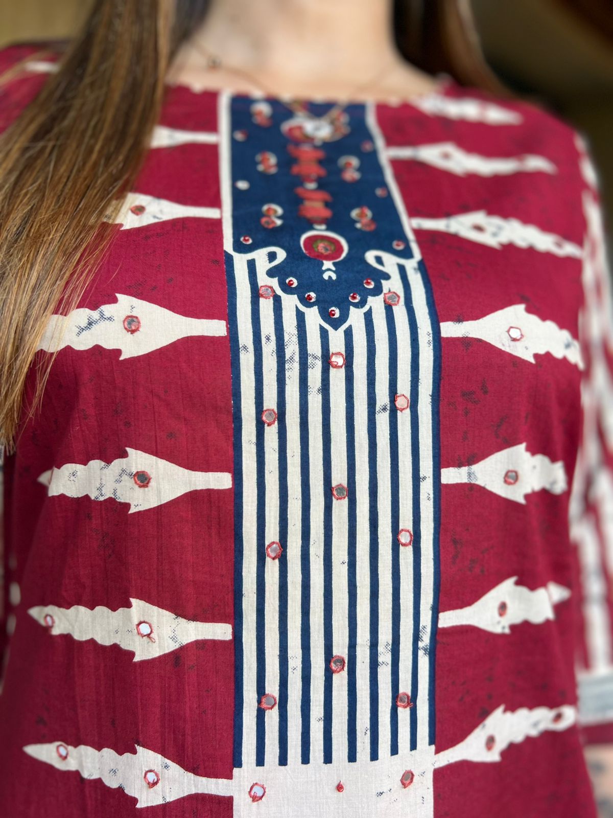 Jaipuri Cotton Maroon 3pc Set