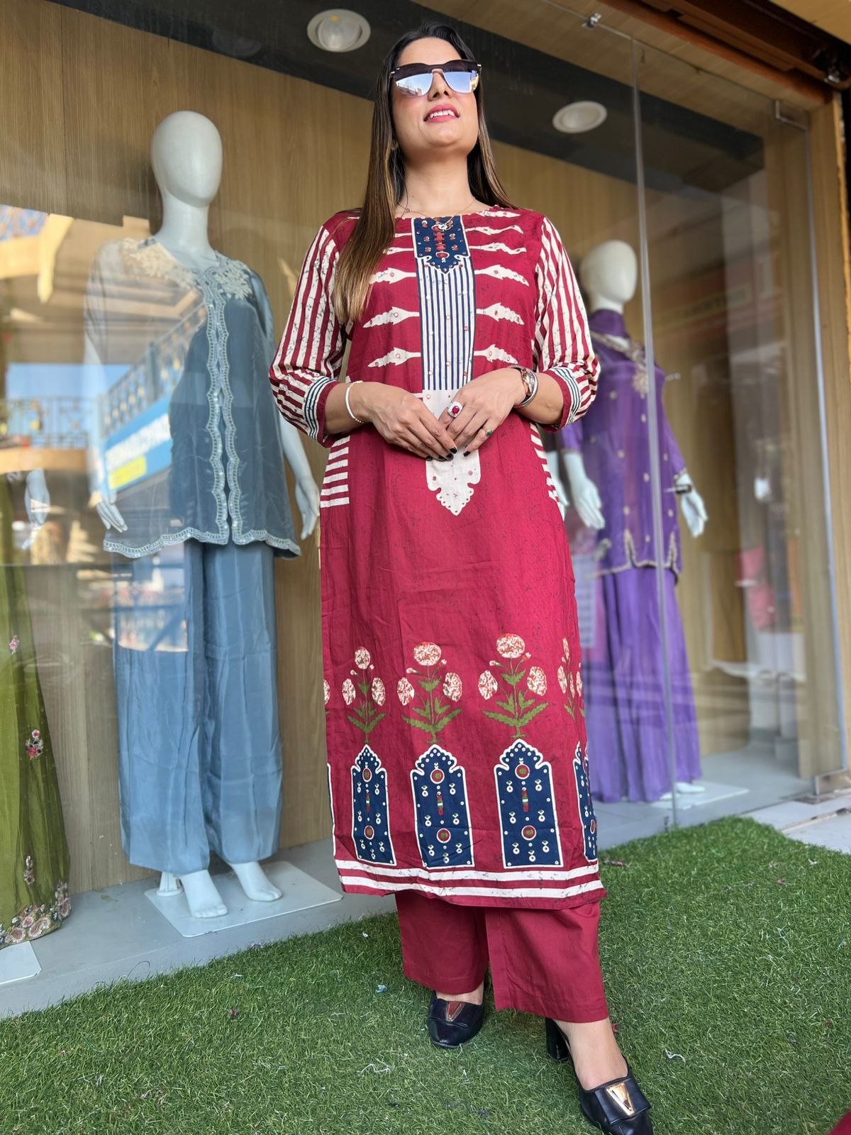 Jaipuri Cotton Maroon 3pc Set