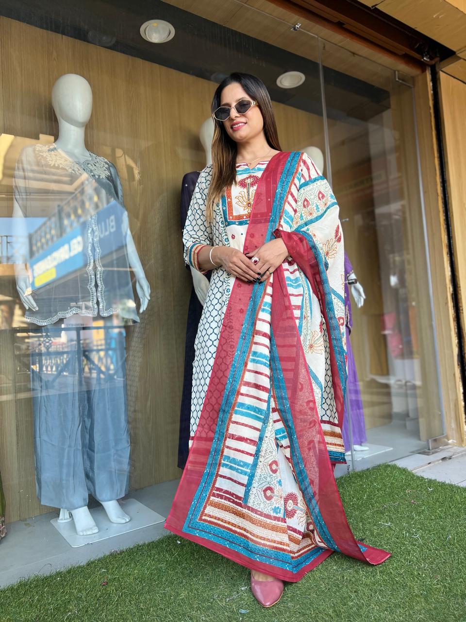 Jaipuri Cotton Cream 3pc Set