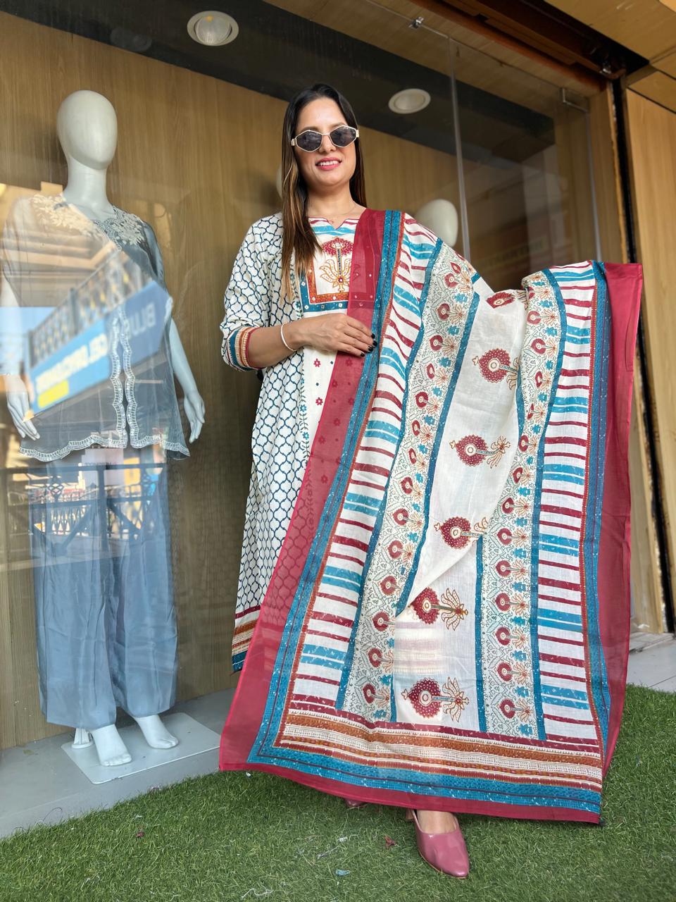 Jaipuri Cotton Cream 3pc Set