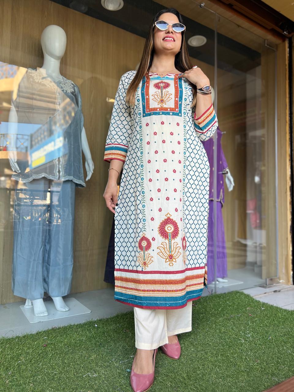 Jaipuri Cotton Cream 3pc Set