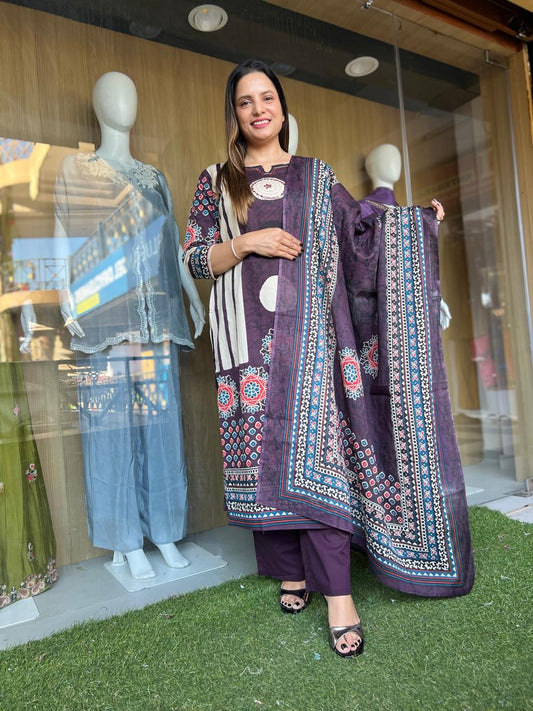 Jaipuri Cotton Purple 3pc Set