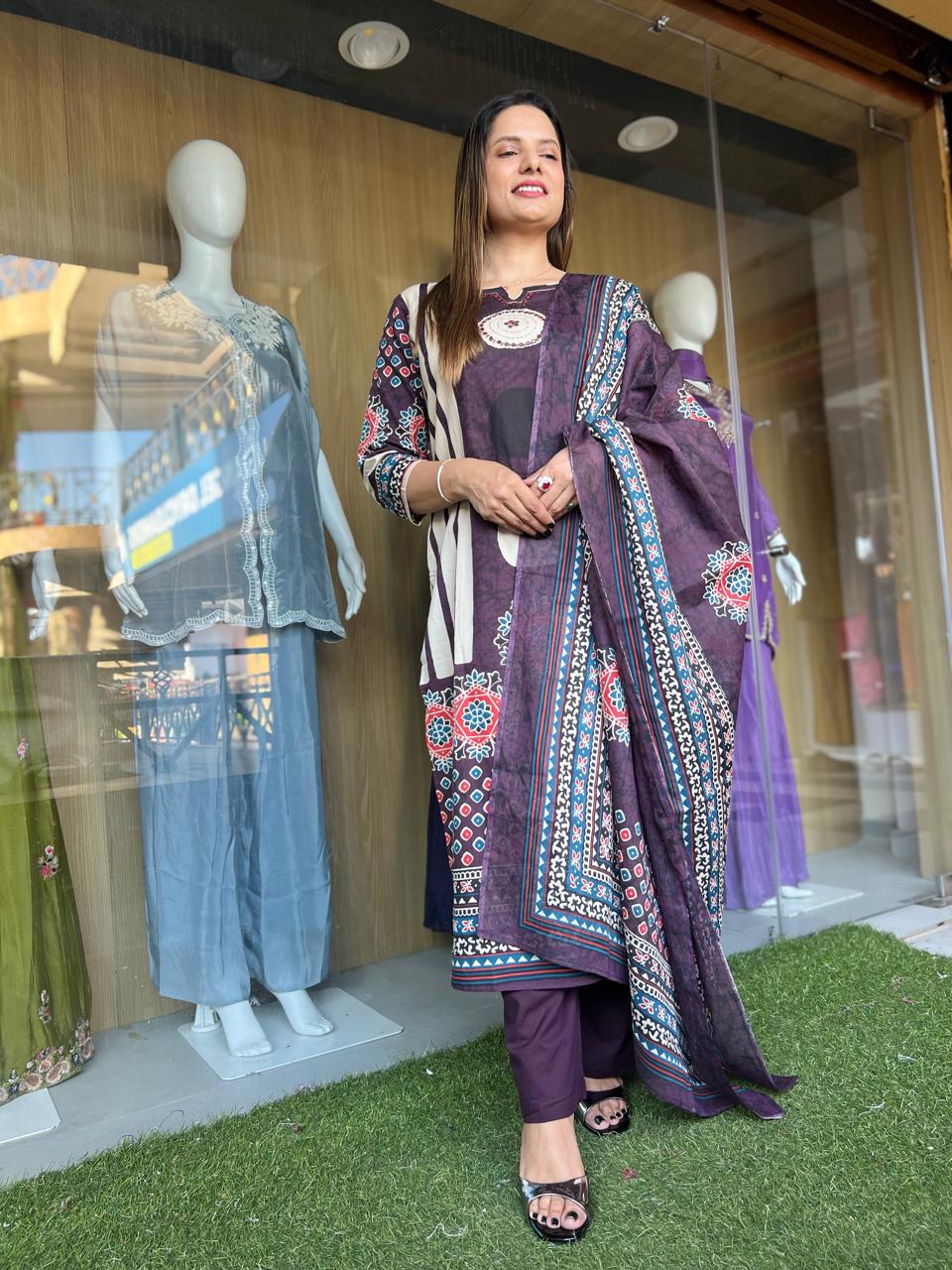 Jaipuri Cotton Purple 3pc Set